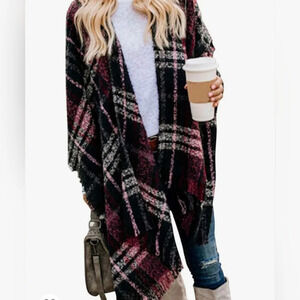 Vimpunec  - NWOT  - Womens Boho Buffalo Plaid Poncho Pashmina Shawl Wrap Ruana